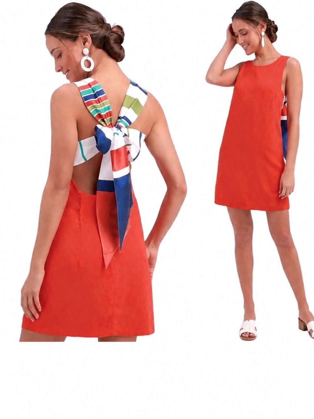 Lulu's Red Midi Sheath Dress with Multicolor Stripe Trim